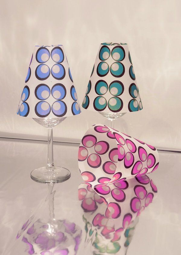 3-er SET Weinglas Lampenschirm RETRO blau-aqua-pink