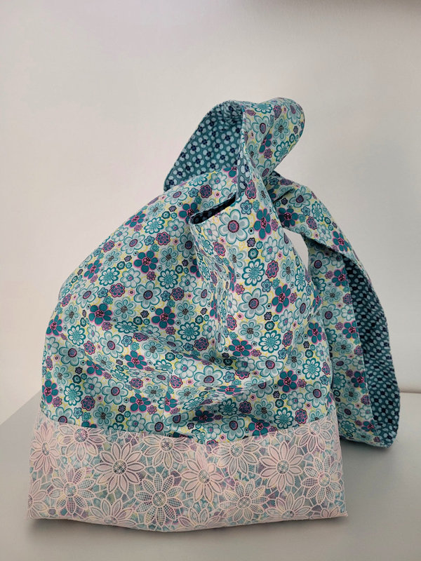 Japanische Knotentasche Schultertasche Handarbeit Baumwolle PVC Wendetasche