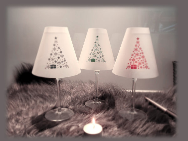 3-er Set WeinglasSchirm Advent Weihnachten Windlicht Tannenbaum modern