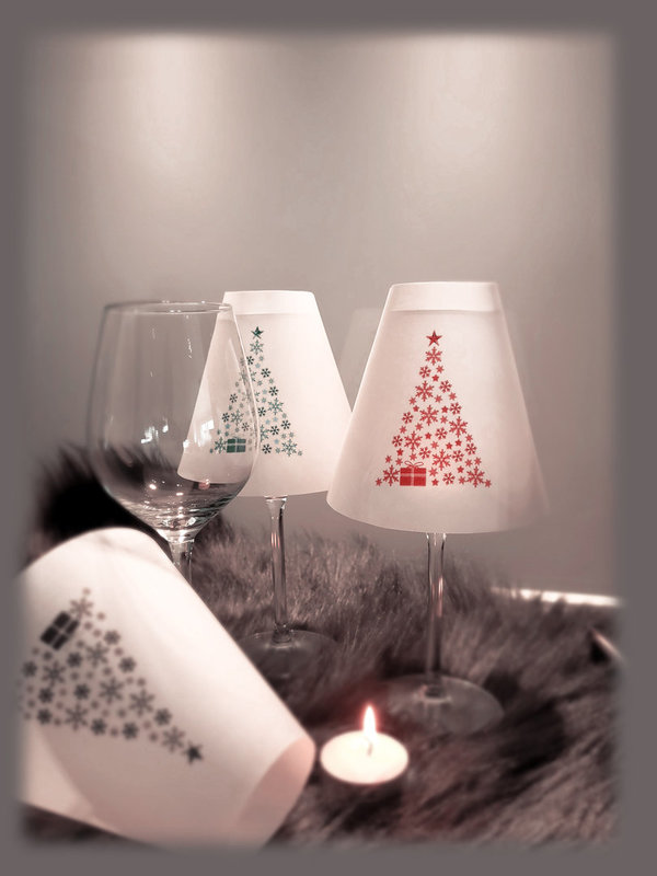 3-er Set WeinglasSchirm Advent Weihnachten Windlicht Tannenbaum modern